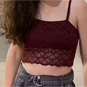 Women's Burgundy Lace Crop Top